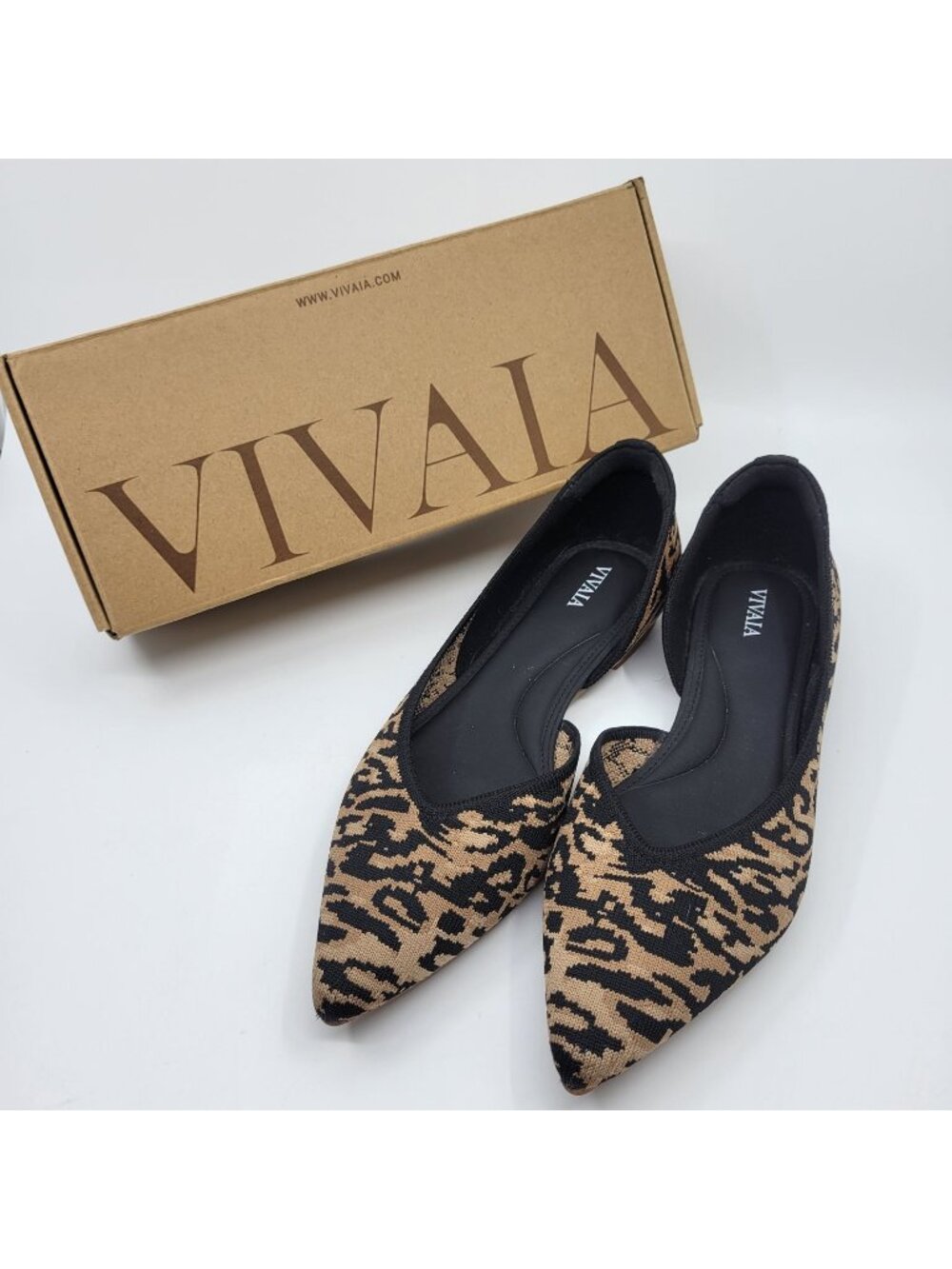 Vivaia Melia Flats Womens Size 7 Pointed Toe Knit D'Orsay Mini Leopard Print NWB